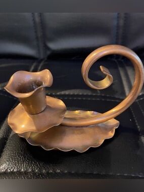 Vintage Gregorian Copper Single Leaf Chamber Candle Stick Holder